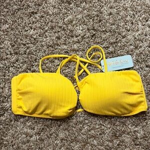 NWT Luli Fama Play vibes yellow bandeau bikini top sz medium.
